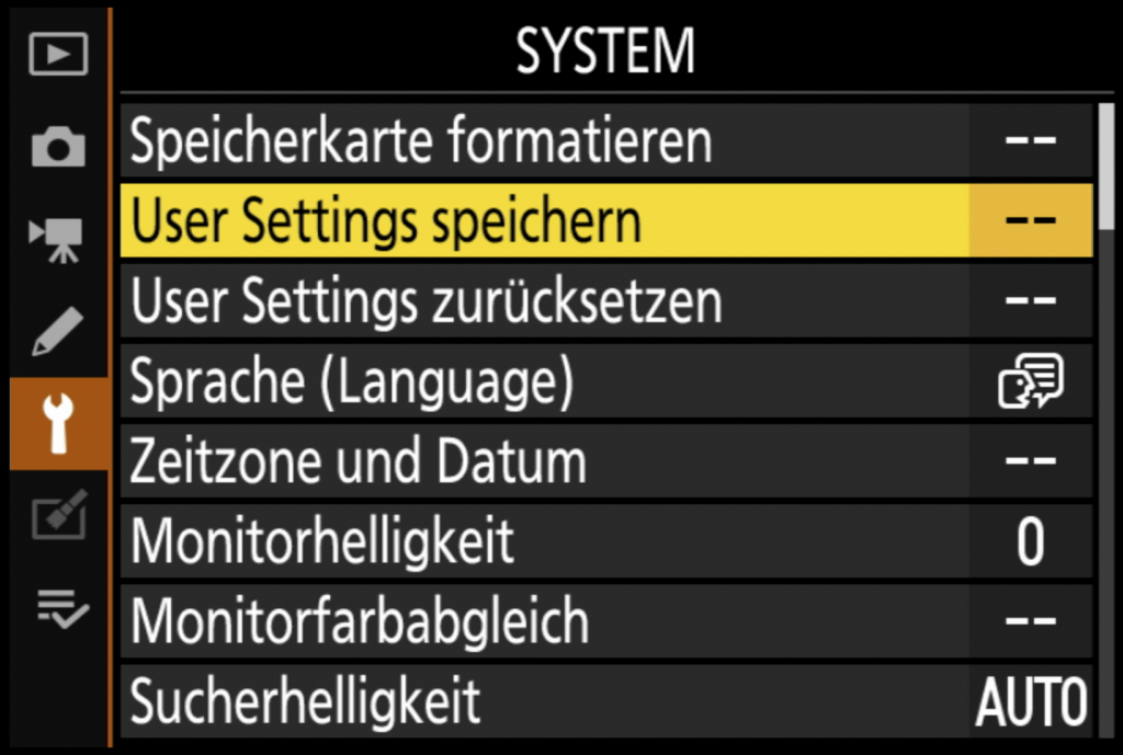 User Settings speichern