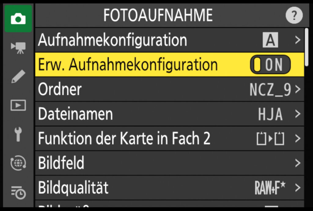 Erweitere Aufnahmekonfiguration