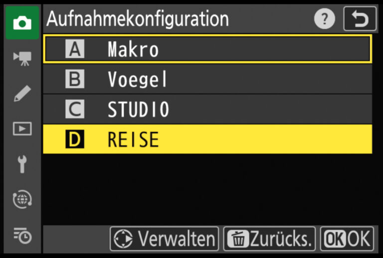 Aufnahmekonfiguration Makro